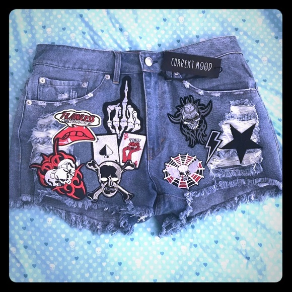 Dolls Kill Pants - Current Mood High Waisted Denim Shorts